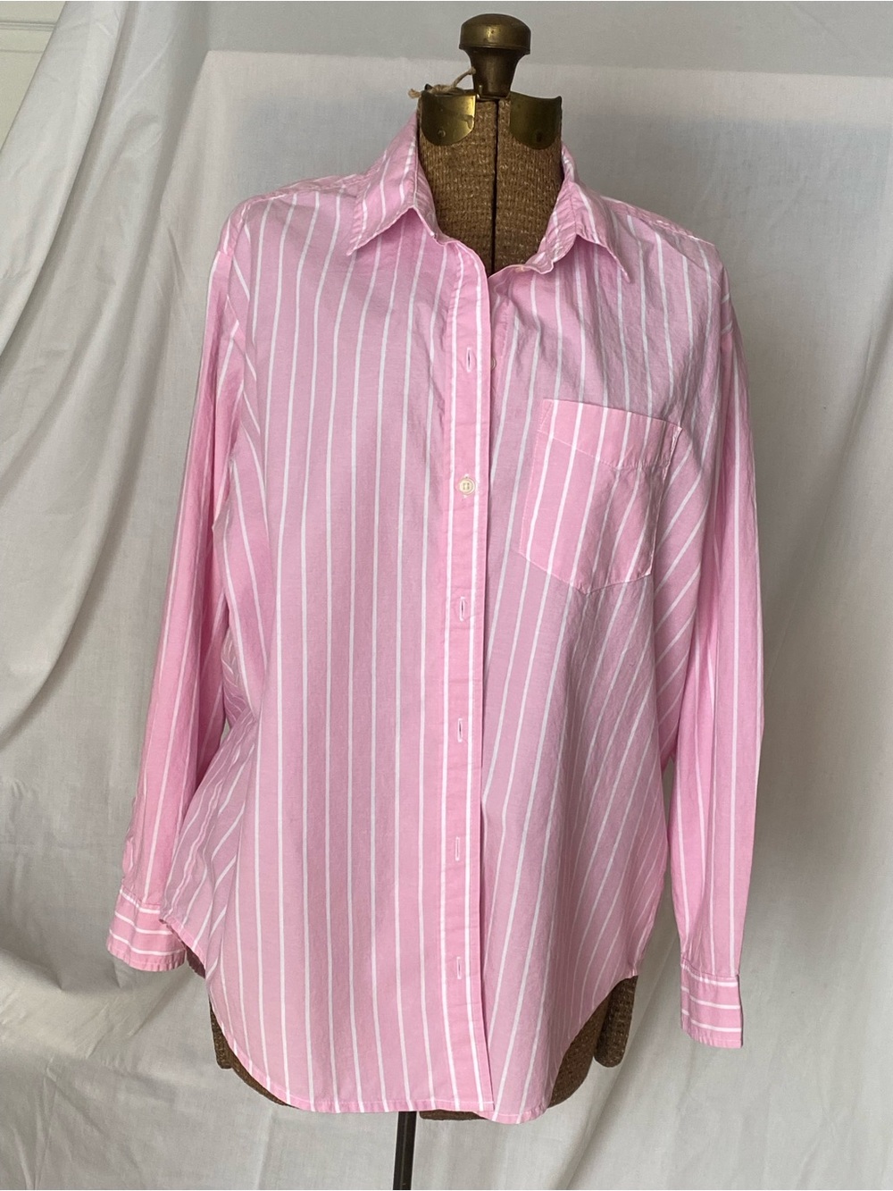 GAP Oversized Boyfriend Pink and White Striped Button-up